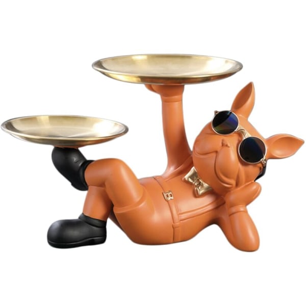 2 Nordic Metal Tray Resin Bulldog Animal Figurines Dog Statue for Keychain Animal Storage Tray Decor to E