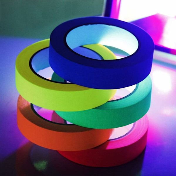 Neon Tape, Lysende Fluorescerende Tape 6 Farver Klæbende Gaffer Tape UV Sortlys Reaktiv Neon Tape (6 stk)