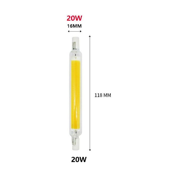 2 st 118MM 20W 220V Hög Ljusstyrka R7S LED-lampa Dubbeländad COB Glasmönsterlampa Ersätter Halogenlampor, Låg Energiförbrukning Naturligt Ljus