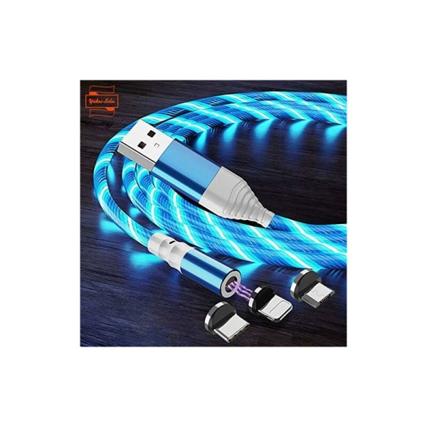Magneettinen latauskaapeli Micro USB :lle / iOS:lle / Type C:lle 【Fluid-LED-valo, 3 in 1】 1M laturi Magneettinen sähköjohto 360 Pyörivä USB LED-valolla P:lle