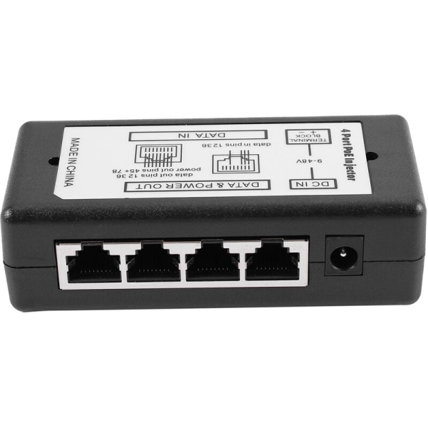 4-port PoE-strømadapter PoE-injektor Ethernet-strømadapter Pin 4.5()/7.8(-) DC12V-DC48V-indgang til IP-kamera