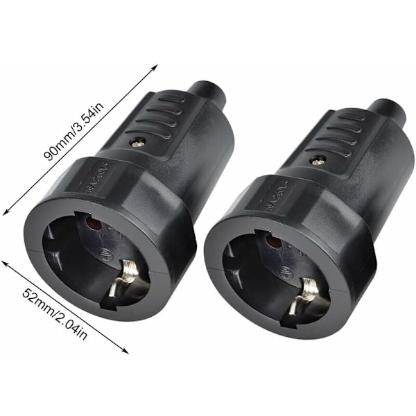 3 stk. Schuko-stik, 220V Hun-stik med Anti-Twist Beskyttelse, Hun-stikkontakt Ubrækkelig Beskyttelseskontakt, 230V 16A, Sort