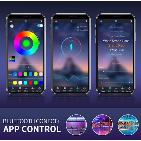 Bluetooth LED-remsa, 10M (5M2) LED-remsa 300 LED 5050 RGB IP65, Styrd via Smartphone-app, Synkroniseras med musikrytm/Timerfunktion [Energi