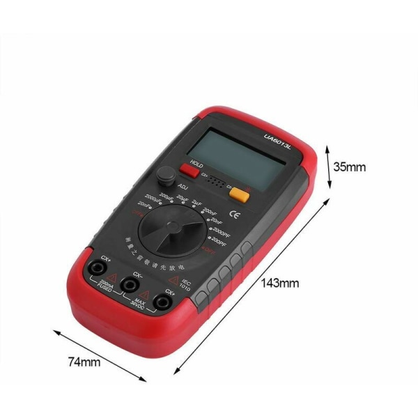 Profesjonell kapasitansmåler, digital kondensatortester 0,1 pF - 20000uF med kapasitansmåler med LCD-bakgrunnsbelysning og beskyttelsesjakke Maks 1999
