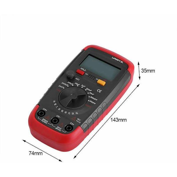 Professionel kapacitansmåler, digital kondensatortester 0,1 pF - 20000uF med kapacitansmåler med LCD-baggrundsbelysning og beskyttelsesjakke Max 1999