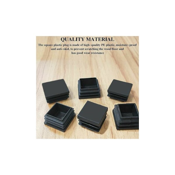 20 stk. Kvadratiske Rørplugger, 40 x 40 mm, Kvadratiske Rørplugger, Plastbeinhetter, for Bord-, Stol- og Møbelbein (Svart)