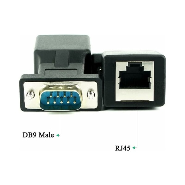 RJ45 til RS232, DB9 seriell port 9 pins hann til hunn RJ45 Cat5e/6 Ethernet/LAN Extend Adapter（Hannhode）