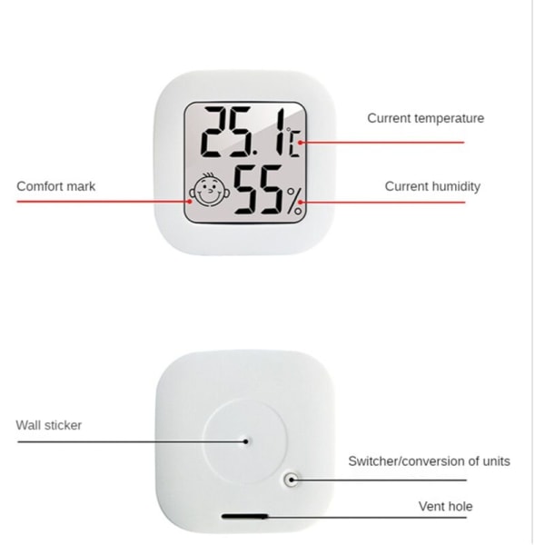 6 stk. Mini Digital Termometer Hygrometer Indendørs Fugtighedsmåler Måler LCD Display Temperatur Sensor Måler med Afbryder
