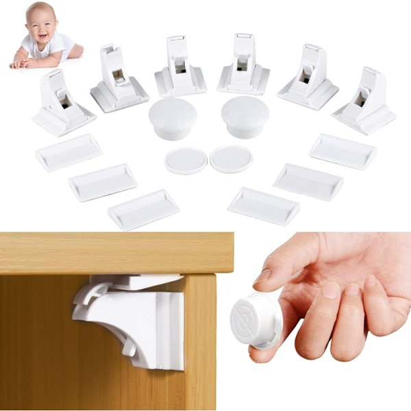 Baby Sikkerhedsskabsdørslås - Børnesikkerhedsskuffelåse Magnetisk Sikkerhedsskab (6 Låse + 2 Nøgler)
