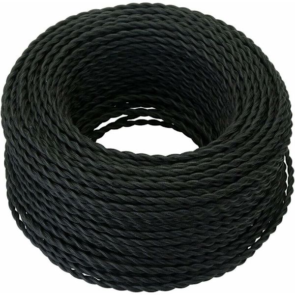 Tekstiili sähkökaapeli 10M, Retro kierretty punottu hamppu köysi kaapeli 2x0.75 mm², 2 säikeistä kierrettyä johtoa, DIY riippuvalaisimelle/Musta - RWElectric kaapeli