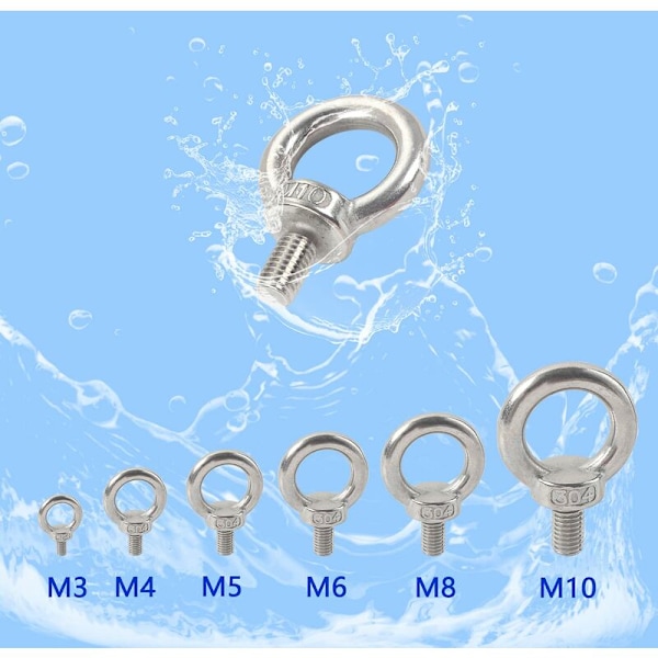 Løfteøye Bolt i rustfritt stål, hann-gjenge, løfteøye-bolter for DIY-konstruksjon, bygningsmaskinvare, dekk, marine, vektbolter M611-10PCS