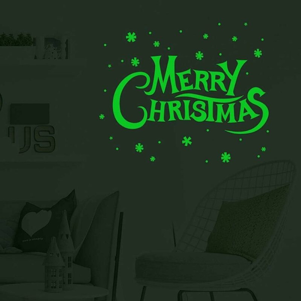 2 stk. Glædelig Jul Lysende Vægsticker, Julebreve Fluorescerende Sticker Vindue Dør Dekaler Julepynt Julehjem Dekoration Stickers-