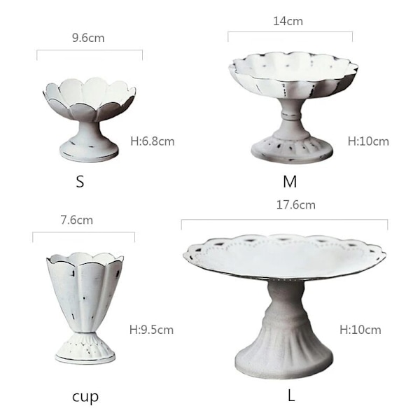 Metall serveringsbrett smykker display plate retro hvit dessert frukt kake snack høy plate hjem fest bryllup dekor A