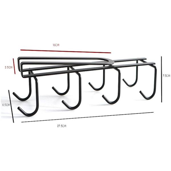 Under Cabinet Kop Krog med 8 Kroge Kaffe Kop Holder Søm-Fri Rack Køkken Hængende Opbevaring Rack (Sort)