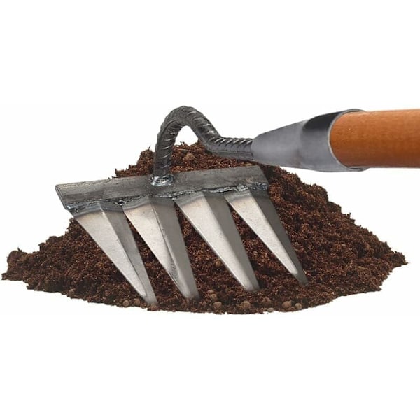 Hage Rake, Lukerake, Hage-Scarifier Rake, Metalltunge Rake med Tunge, 4-Tannet Spikerake, Stålrake, Landbruksverktøy, Metall Hage Rake