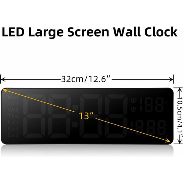 Digital vægur, vægur med dato, moderne vægur til stue, lydløse vægur til soveværelser med fjernbetjening (orange, 13)