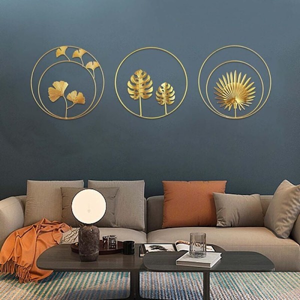 Järnväggskulpturer, 3 st Metalljärnväggsdekoration Sköldpadda Blad och Palm Blad Väggprydnader för Hem Kontor Vardagsrum Hotell Dekoration (3 st)