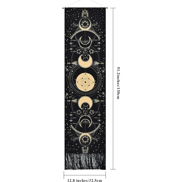 Månetæppe Bohemian Trippy Vægtæppe middelalderlig Tarot Decor Gobelin til soveværelse Sort 51*13 tommer（130*32cm）