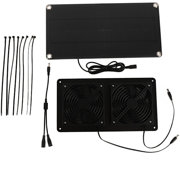 12V 20W Solpanelfläktset Monokristallin Silikon 3W Dubbel Kylfläkt för Bil Växthus