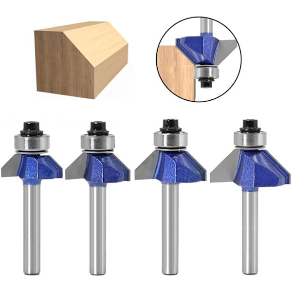 4 stk. 6mm Skaft 45 Graders Afskærmningsfræser, Afskærmningsbor Fræserbit til Træafskærmning Udskæring Trimningsværktøj til Trimning af Kanter