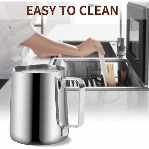 Barista Melkekanne i Rustfritt Stål 350ml (12oz) Melkekanne for Rustfritt Stål Kaffe Melkeskum Cappuccino og Latte (Sølv 12oz/350ml)-Fei Yu