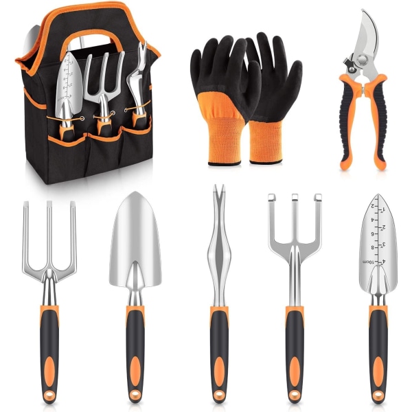 Set, rostfritt stål Heavy Duty Set, med halkfritt gummigrepp, förvaringsväska, utomhushandverktyg, idealiskt trädgårdsredskap K