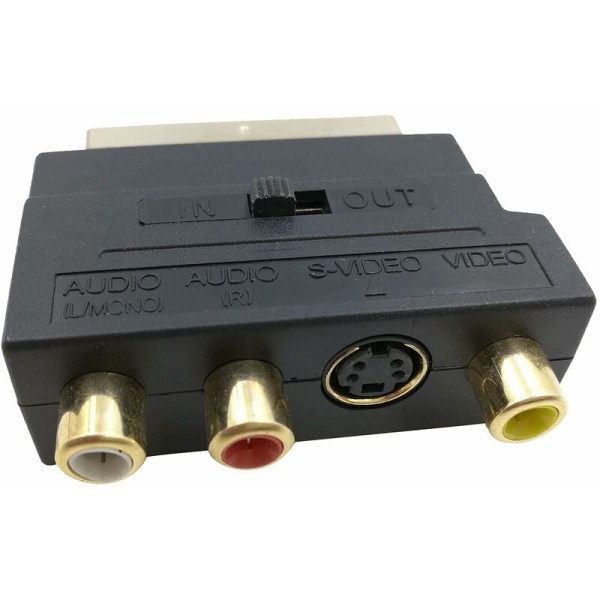 RGB Scart 21-pinninen uros - 3 RCA AV naaras -muunnin + videoadapteri (musta)