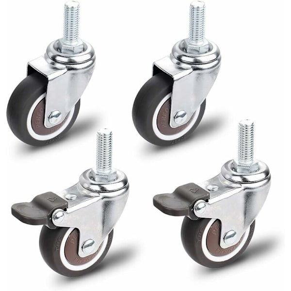 Pyörät Rullat, 2 Rullaa Jarruilla + 2 Rullaa Ilman Jarrua, M10 x 25mm Liikkuvat Rullapyörät, Pienet Rullapyörät Raskaaseen Käyttöön PU Kääntyvät Rullat