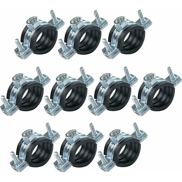 Lot af 10 lydisolerede kraver - fastgørelsessupport med tætning - til rør Ø 3/4'' 26-30mm - i forzinket stål - til at skrue i М8/М10