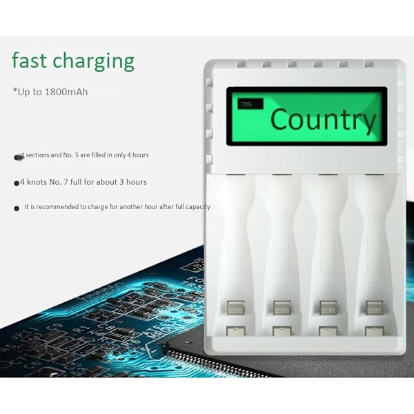 Intelligent LCD-skærm batterioplader Smart med 4 slots til AA/AAA NiCd NiMh genopladelige batterier AA Nimh-oplader