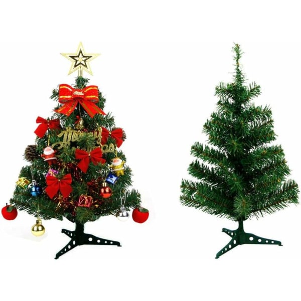 Konstgjord Julgran Liten Julgran med Dekoration och Grundläggande Prydnader för Vinterhelger (60cm)