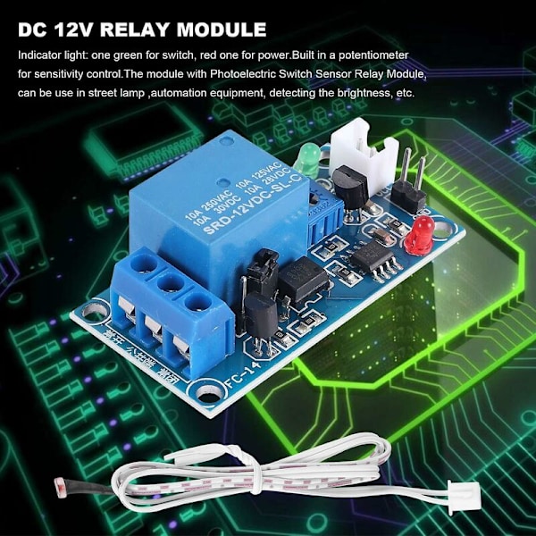 DC 12V Fotoelektrisk Bryter Sensor Relémodul 50mmx25mm med 2 Kabel
