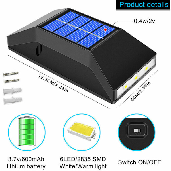 Solcellelys utendørs dekorasjon hage vegglys hage vanntett opp og ned vegglys utendørs dekorasjon lyssterk 2 stk varm lys - RWSolar wa