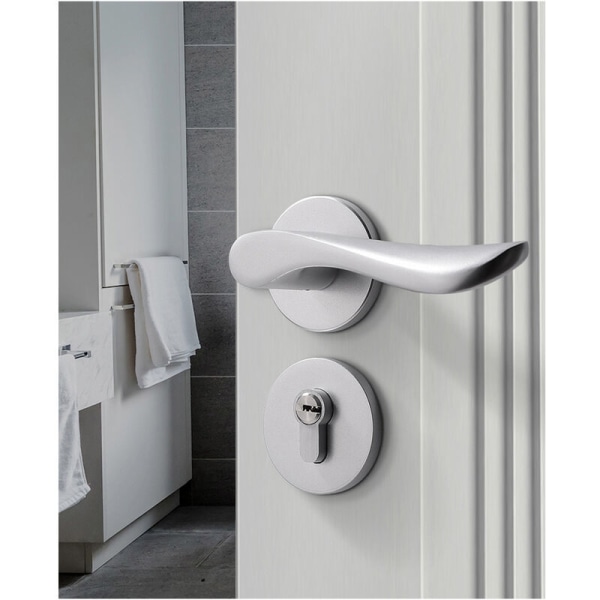 Innerdörrlås sovrumsdörrlås badrum universal dörrhandtag i trä hushållsstumt dörrlås (7202-025 delat sand silver)