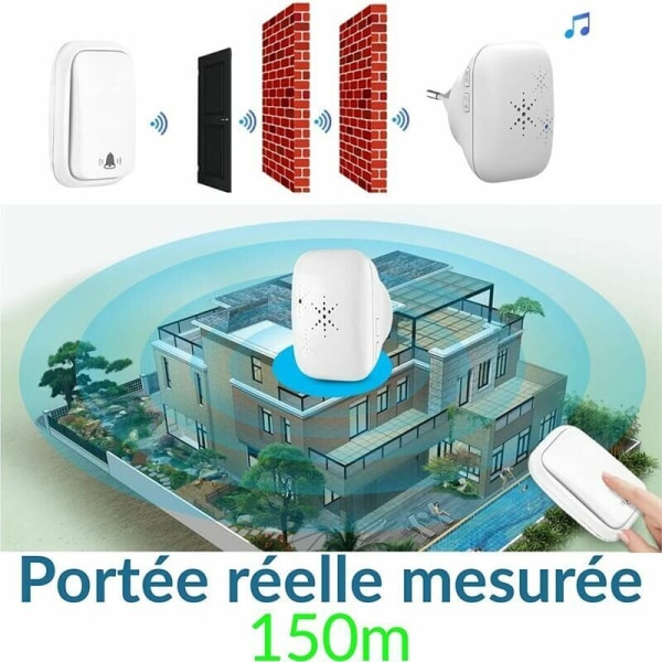Trådløs og batterifri udendørs dørklokke vandtæt IP 65 sne regn fugtighed, hvid