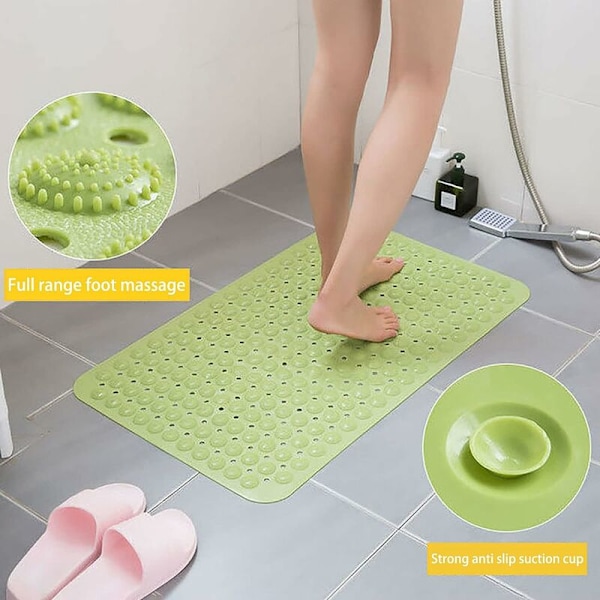 Bademåtte Hurtigtørrende Brusemåtte 32 x 16 cm Grøn Køkken Brusemåtte Ekstra Stor Brusemåtte Antislip Måtte til Ældre og Børn Badeværelse Dræn Huller