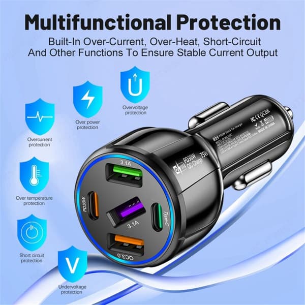 75W USB Type C Biloplader Strømadapter Opladning 3.0 til 13 12