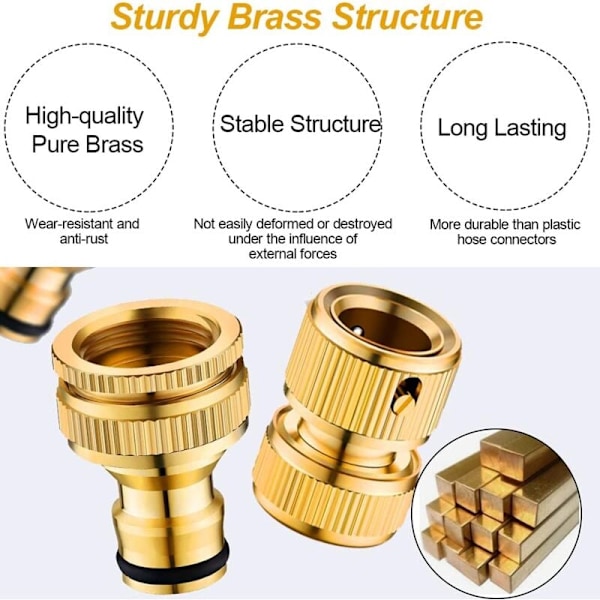 4-pak Hagevannslangekobling Hurtigkoblingsslangekobling Messing Vanningsslangekobling Messingkrankoblinger 1/2 og 3/4 Ytre gjenger