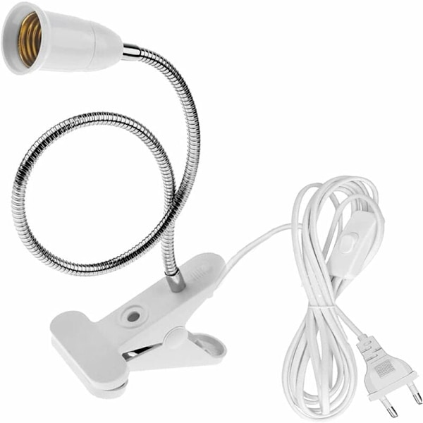 E27 klips på pæreholder med bryter, LED bordlampe base med 360 graders svanehals, klips på lampebase med 1,8 m kabel, for planter, akvarier, bord,