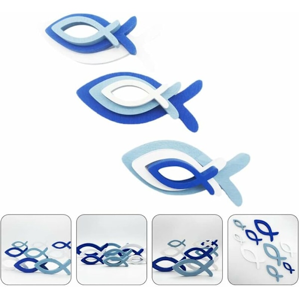 Biter av tre, dekorasjoner av fisk, 3D-fiskestatuetter, sommer, hav, strand, bassengfest, fisk, veggdekor, gaver til hjem, stue, kontor