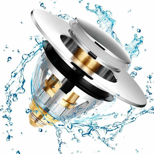 Aftapningsfilter, Vask Aftapning Sink Filter Badekarprop Universal Rustfrit Stål Bounce Core, Hårfilter til Vask Bassin Køkken Badeværelse, 33,5-36mm