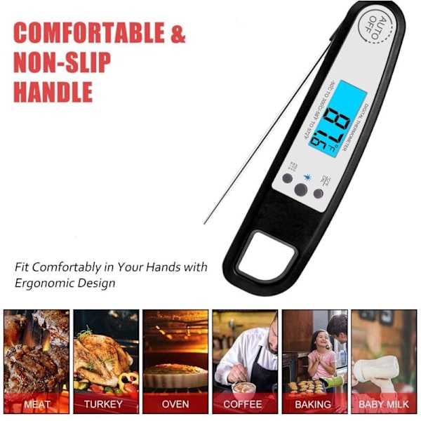 Kjøkkenverktøy Kjøttgrill Instant Read Digital Elektronisk Mattermometer for Utekoking BBQ Grill Brettbart Termometer Svart