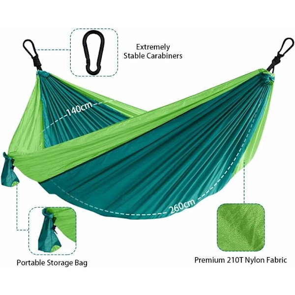 Ultralight Travel Hammock - Double and Single - Maximum Load: 250 kg (260 x 140 cm) - Hammock for Outdoor, Indoor, Garden, Patio, Survival, Camping