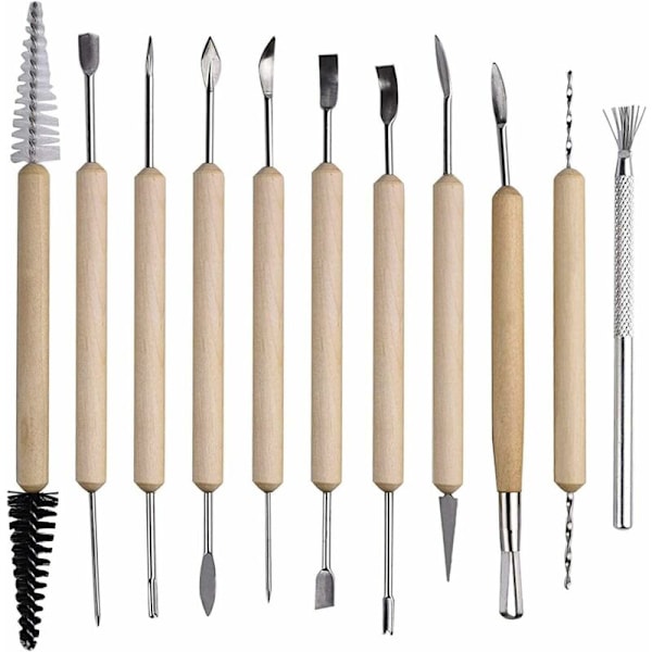 Set med 11 polymerlera-verktyg för vuxna - Lera-verktyg - Keramiska verktyg för formning och modellering - Prägling och DIY