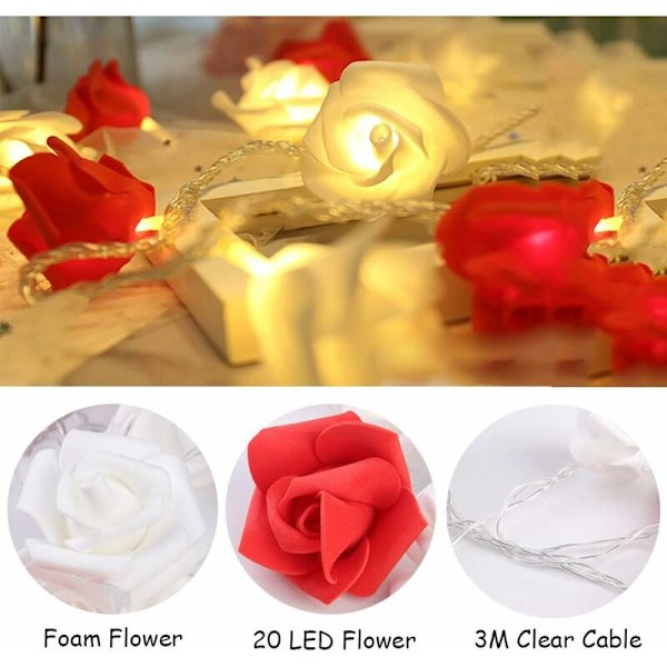 Rosor String Lights 3M 20 LED Batteridrivna Rosor Blommor Varmvit Rosa Fairy Lights Romantisk Hemträdgård Dekoration för Bröllop Fest Alla hjärtans dag