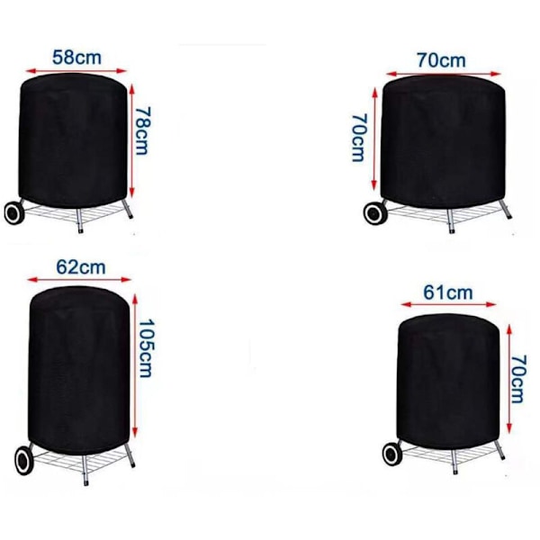 Set med 1, grillöverdrag i kol, vattentätt överdrag för utomhusgrill, rund grill, svart, (70 x 70 cm)
