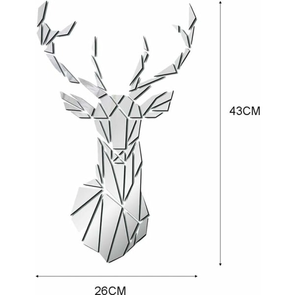 Veggklistremer Hjortehodespeil Klistremer Hjemmedekorasjon - 43x26cm - Sølv -