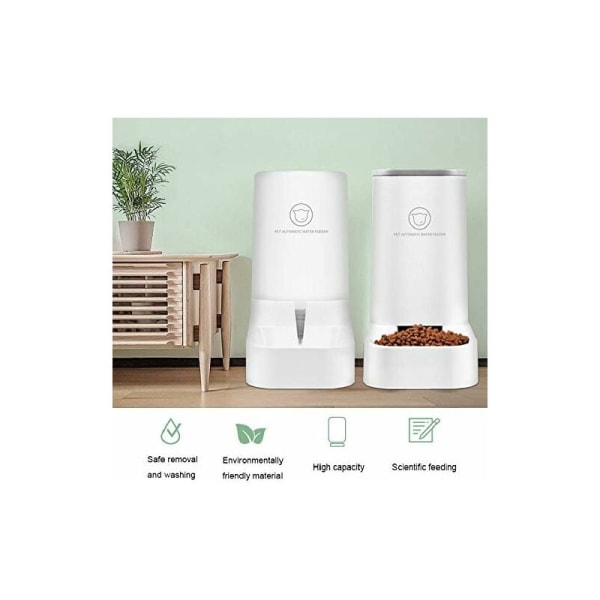 Automatisk Vand- og Foderdispenser - 3,75L x 2 Styk - Til Hund/Kat Foder/Kæledyrs Skåle Tilbehør BPA Fri