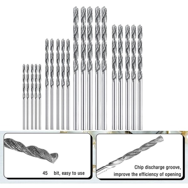 Diamantbor-sæt 20 stykker 4 størrelser 1 mm 1,5 mm 2 mm 2,5 mm Twist Tip Strand Havglas Skaller Ædelstene Lapidary