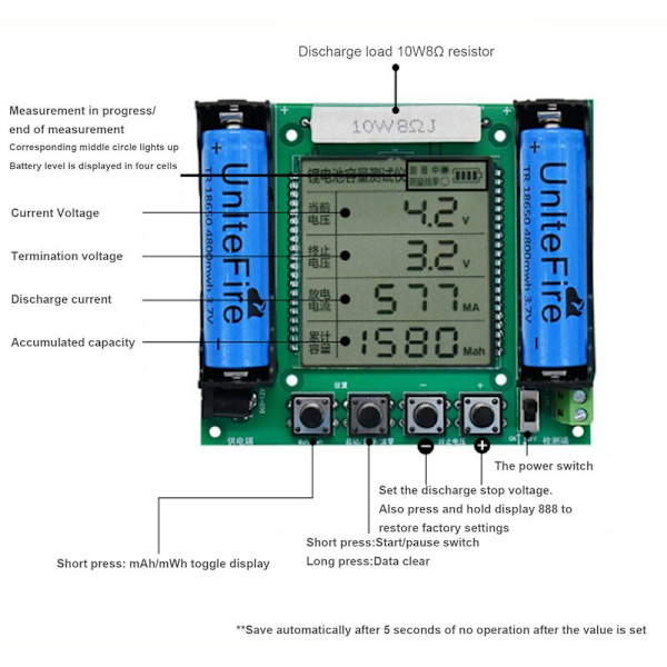 XH-M239 18650 Litiumbatteri Kapacitetstestare Modul med LCD-Skärm Hög Precision MaH/MwH Mätverktyg